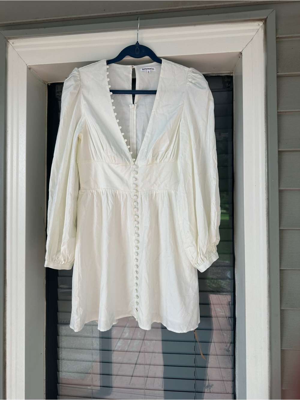 NWT Reformation Caitie Long-Sleeve Button-Front Mini Dress White - Picture 4 of 15